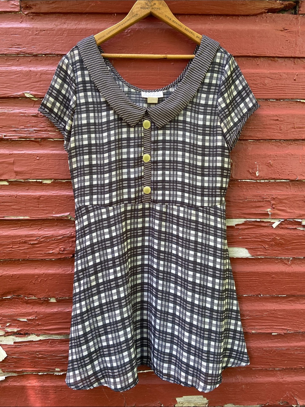 Vintage 90s XOXO Peter Pan Collar Black & White Plaid Mini Dress Women's Size L